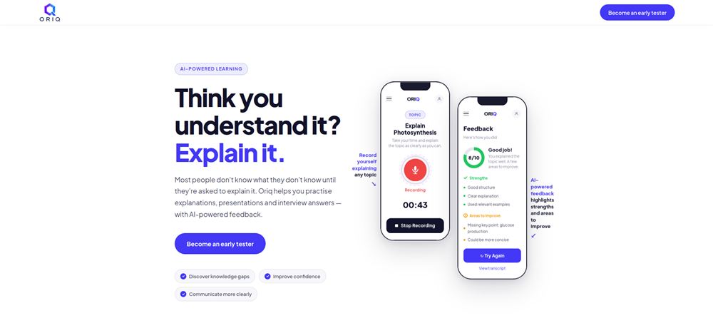 Oriq website homepage